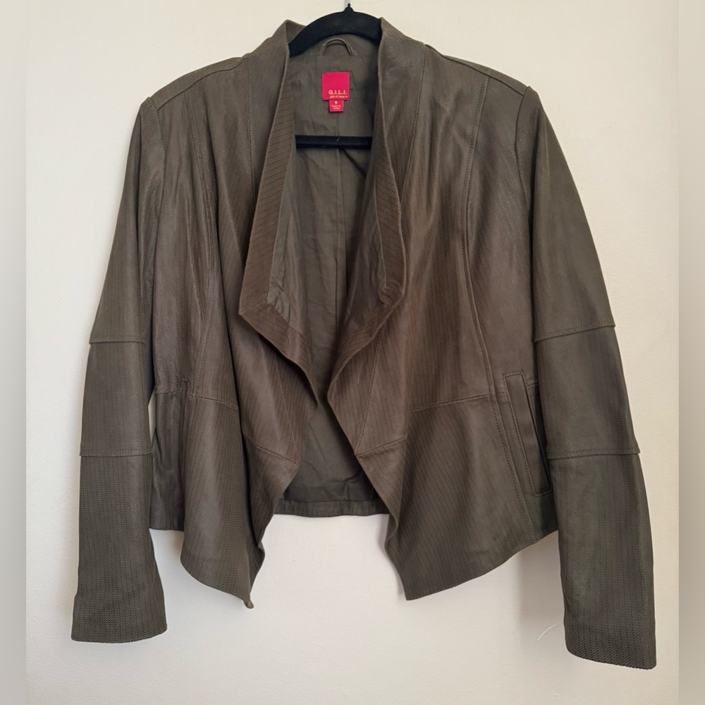 G.I.L.I. Olive Draped Leather Women's Blazer